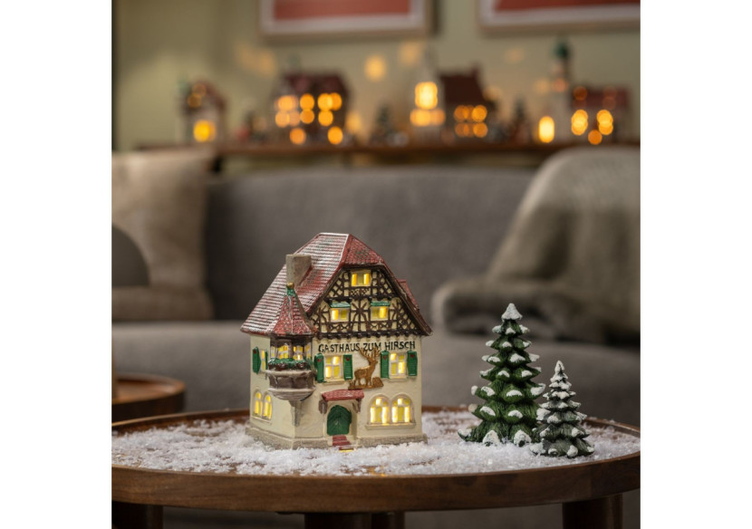 Maison Lichthaus 'Gasthaus zum Hirsch' - Porcelaine Colorée 14x19x10cm - 10010980 - WURM