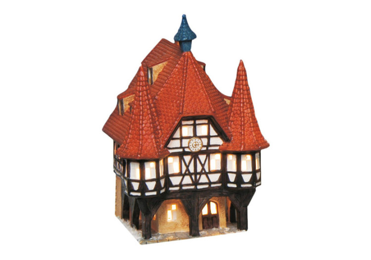 Maison Lichthaus Rathaus Michelstadt - Porcelaine rouge/brune 14x13x19cm - 10010564 - WURM