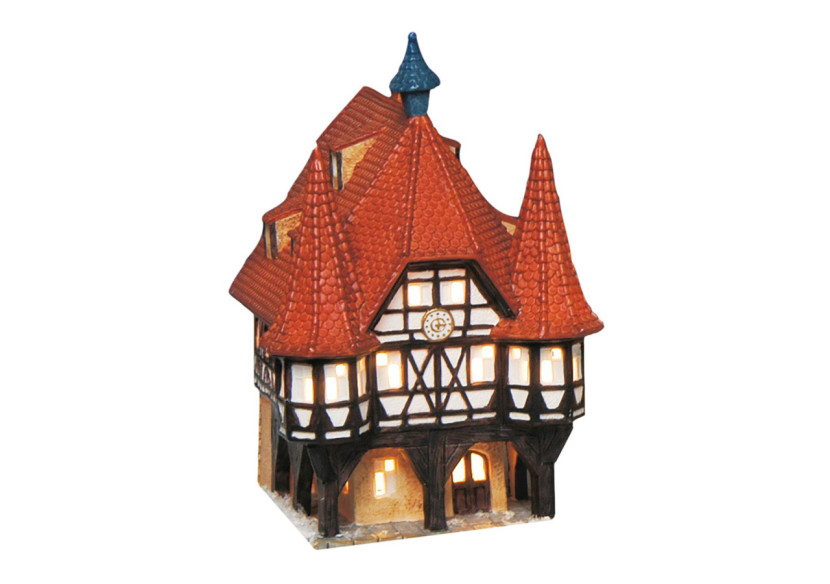Maison Lichthaus Rathaus Michelstadt - Porcelaine rouge/brune 14x13x19cm - 10010564 - WURM