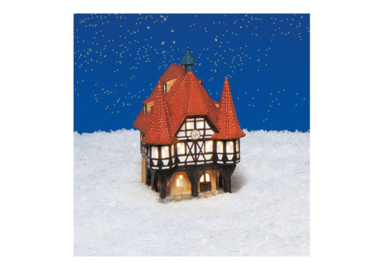 Maison Lichthaus Rathaus Michelstadt - Porcelaine rouge/brune 14x13x19cm - 10010564 - WURM 2