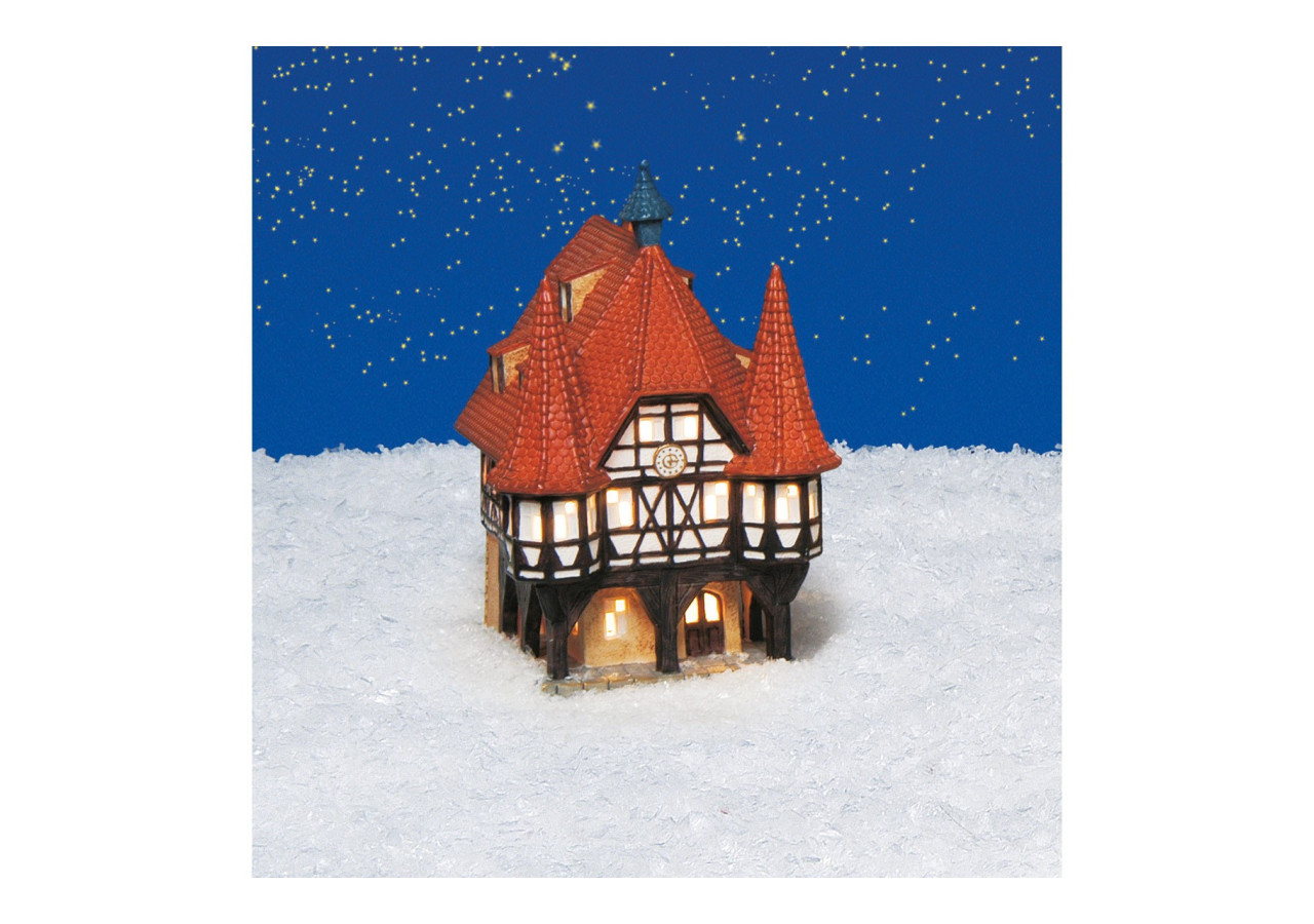 Maison Lichthaus Rathaus Michelstadt - Porcelaine rouge/brune 14x13x19cm - 10010564 - WURM