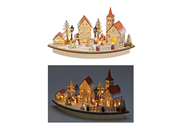 Scène d'Hiver avec LED - Décoration en bois 36x20x17cm - 10010373 - WURM