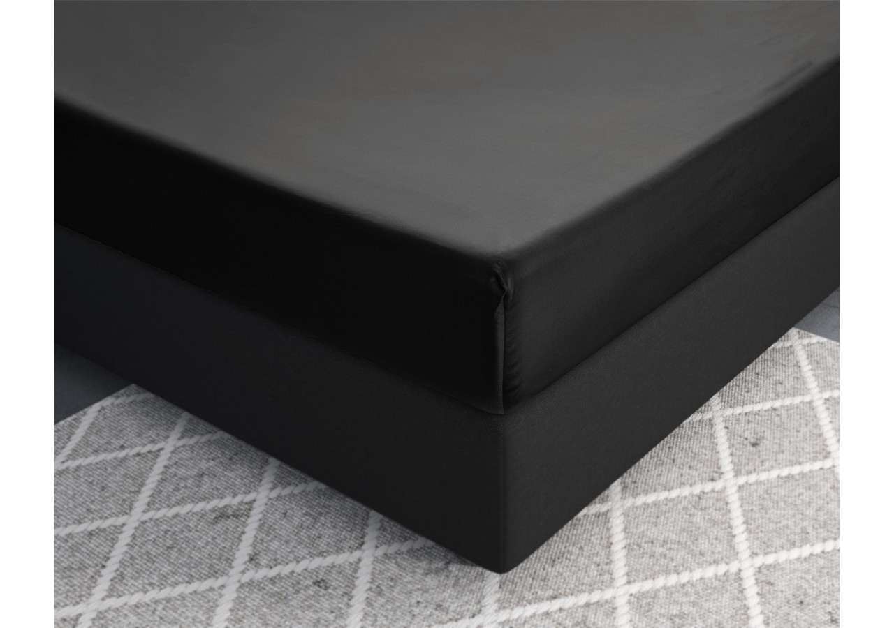 Housse de Matelas Satin Noir - 160 x 220 cm, Coton Satiné de Luxe - 15020952 - Primaviera Deluxe
