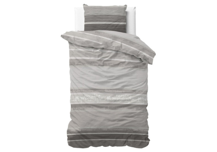 Housse de Couette Morning - 100% Coton Grise 140 x 200/220 - 14020987 - Sleeptime