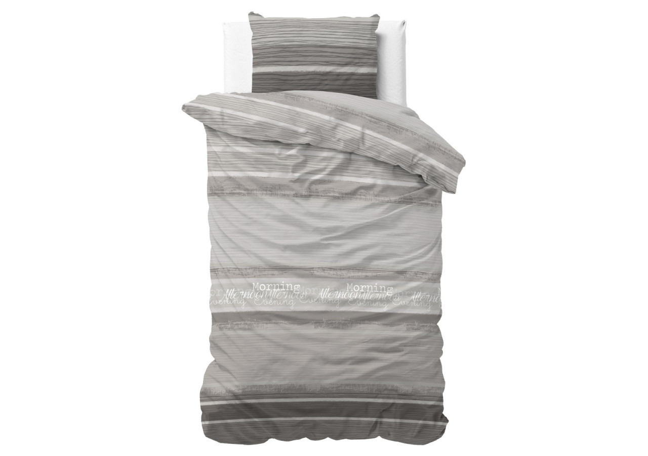 Housse de Couette Morning - 100% Coton Grise 140 x 200/220 - 14020987 - Sleeptime