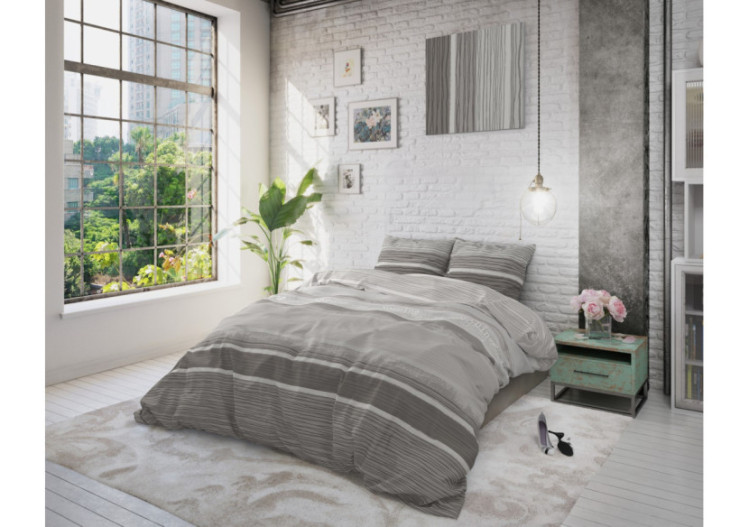 Housse de Couette Morning - 100% Coton Grise 140 x 200/220 - 14020987 - Sleeptime 2