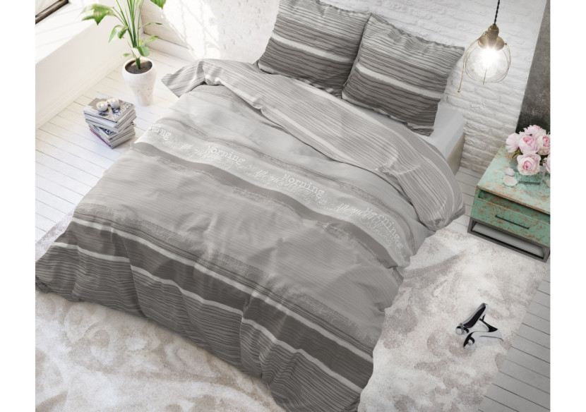 Housse de Couette Morning - 100% Coton Grise 140 x 200/220 - 14020987 - Sleeptime