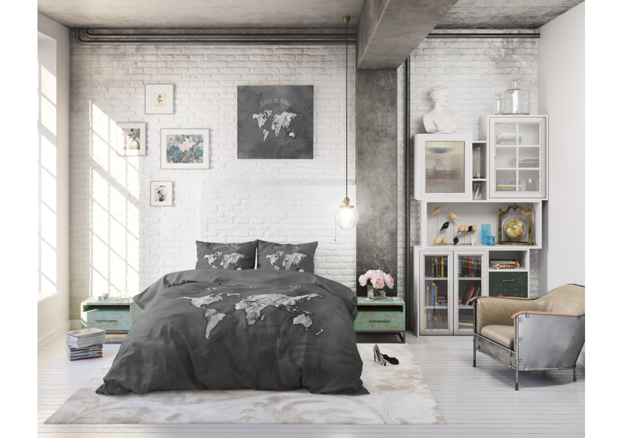 Housse de Couette Marble World Antracite - Confort et Style en Coton 140 x 200/220 - Royal Textile