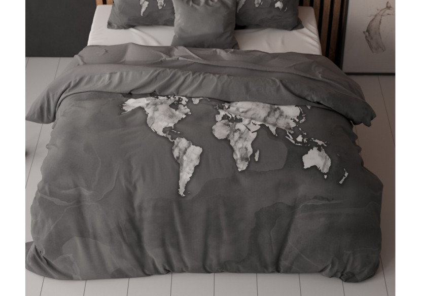 Housse de Couette Marble World Antracite - Confort et Style en Coton 140 x 200/220 - Royal Textile
