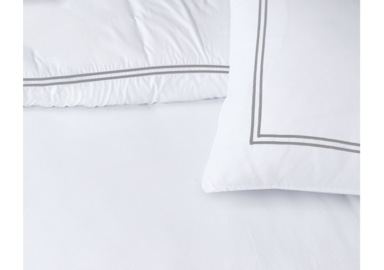 Housse de Couette Brata - Blanc/Gris, 140 x 200/260 cm en Coton Perkal - 17021529 - Royal Textile