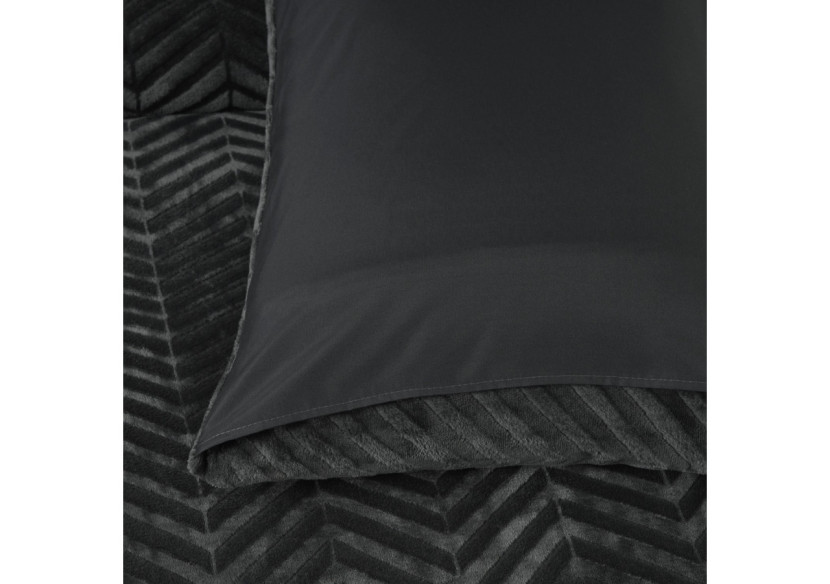 Housse de Couette Teddy Chevron Anthracite - 240 x 200/220 cm - 17023148 - Royal Textile