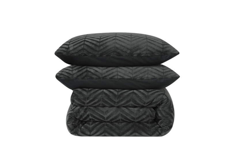 Housse de Couette Teddy Chevron Anthracite - 240 x 200/220 cm - 17023148 - Royal Textile