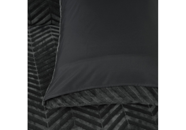 Housse de Couette Teddy Chevron Anthracite - 200 x 200/220 cm - 17023147 - Royal Textile