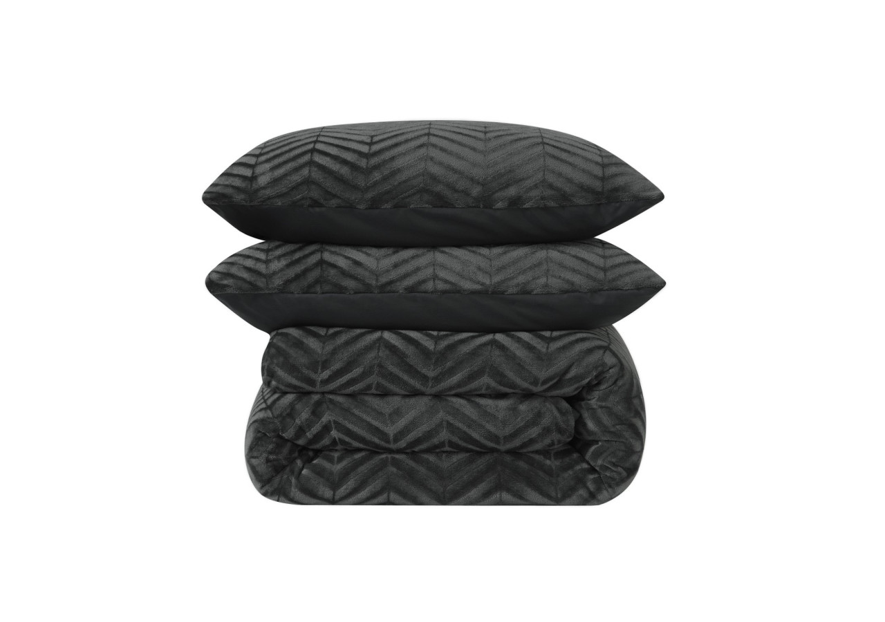 Housse de Couette Teddy Chevron Anthracite - 140 x 200/220 cm - 17023146 - Royal Textile
