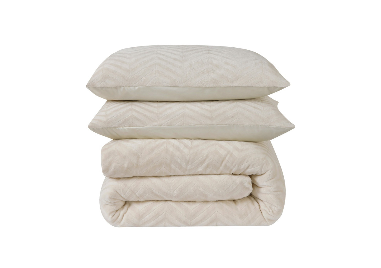 Housse de couette Teddy Chevron Crème - Douceur et Élégance 240 x 200/220 - 17023142 - Royal Textile