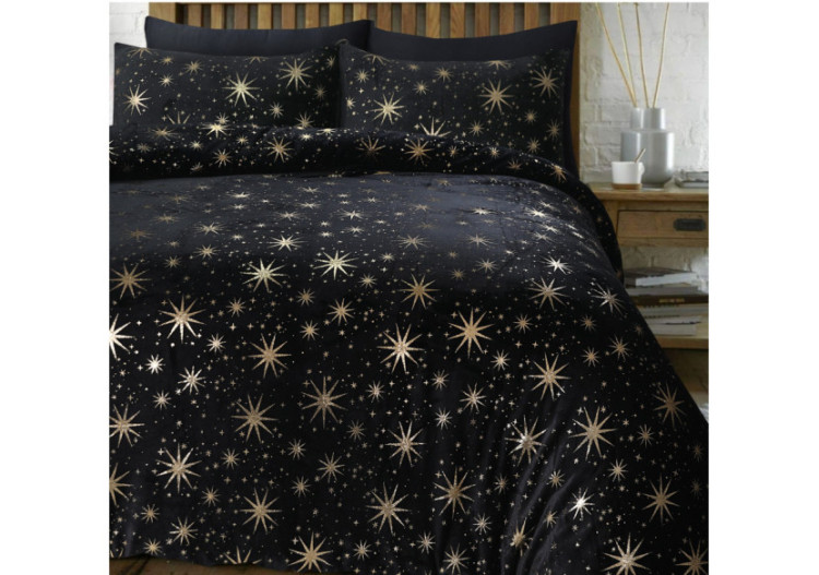 Housse de Couette Glamour Flanel Stars - Flanel Teddy Fleece Noir 140 x 200/220 - 17019082 - Sleeptime