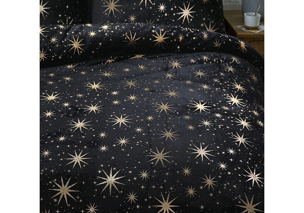 Housse de Couette Glamour Flanel Stars - Flanel Teddy Fleece Noir 200 x 200/220 - 17019083 - Sleeptime