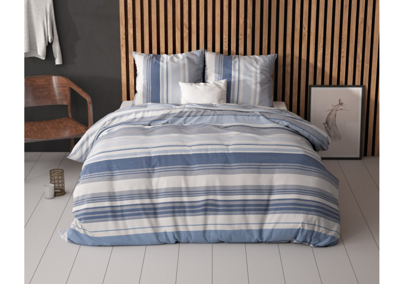 Housse de Couette Stripy Blauw - 140 x 200/220 cm, 80% Coton - 17018371 - Sleeptime