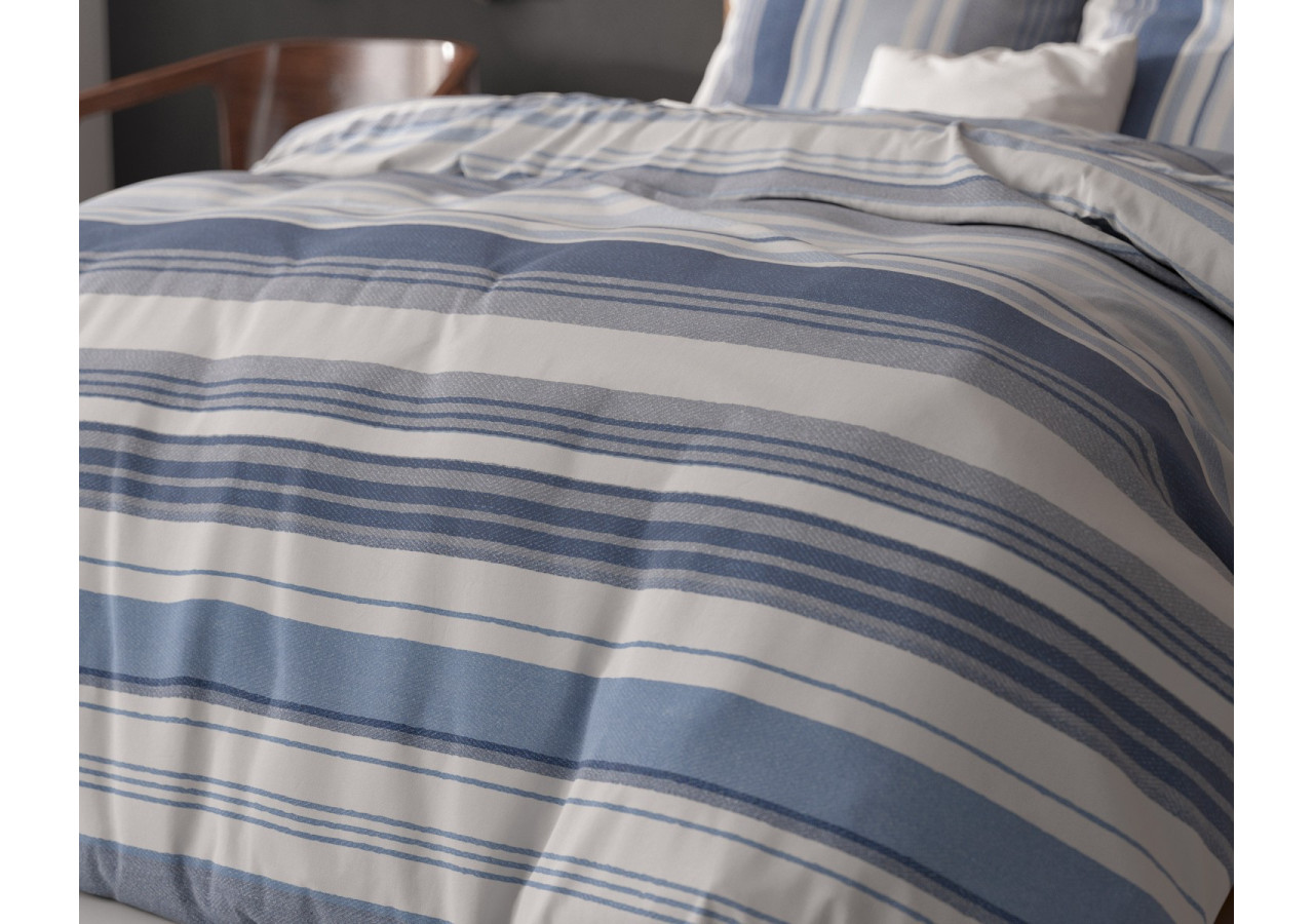 Housse de Couette Stripy Blauw - 140 x 200/220 cm, 80% Coton - 17018371 - Sleeptime