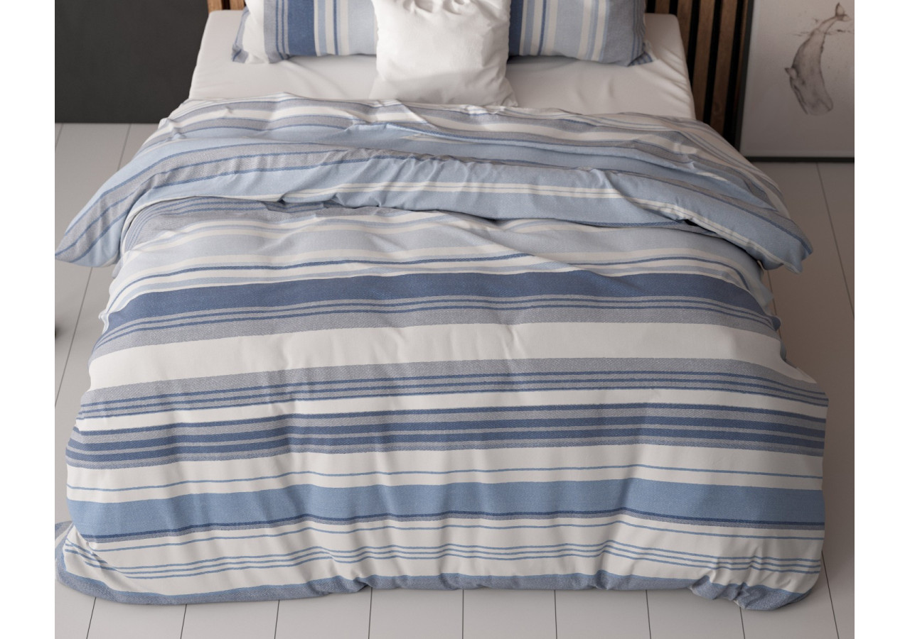 Housse de Couette Stripy Blauw - 140 x 200/220 cm, 80% Coton - 17018371 - Sleeptime