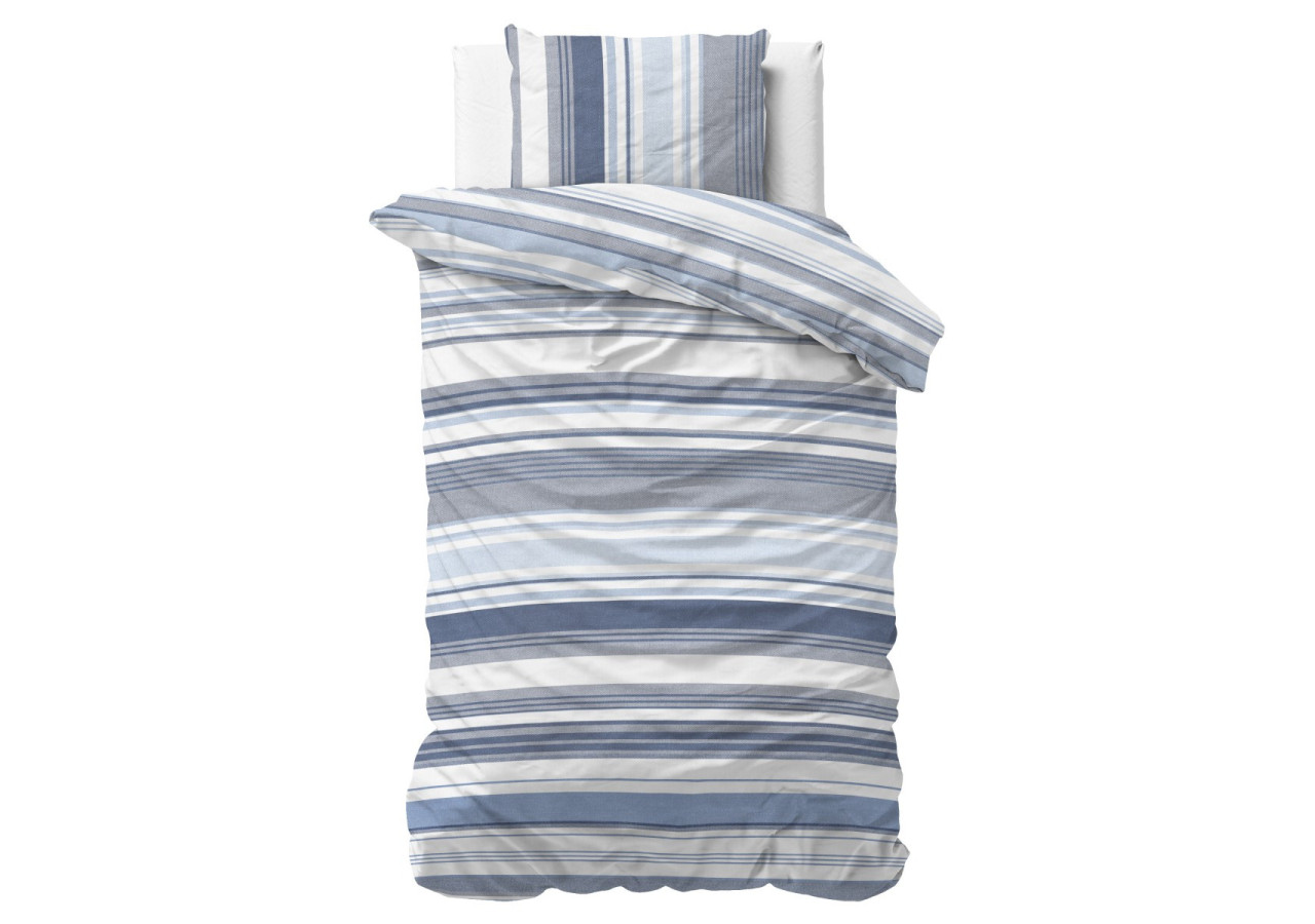 Housse de Couette Stripy Blauw - 140 x 200/220 cm, 80% Coton - 17018371 - Sleeptime