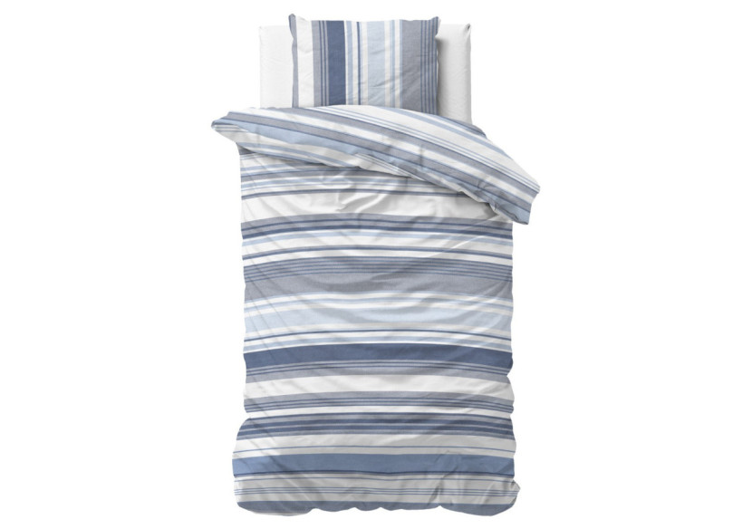 Housse de Couette Stripy Blauw - 140 x 200/220 cm, 80% Coton - 17018371 - Sleeptime