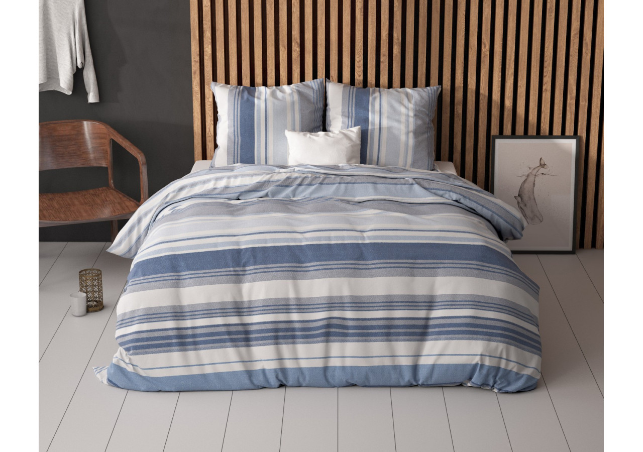 Housse de Couette Stripy Blauw - 240 x 200/220 cm, 80% Coton - 17018373 - Sleeptime