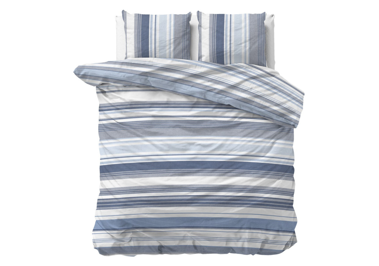 Housse de Couette Stripy Blauw - 240 x 200/220 cm, 80% Coton - 17018373 - Sleeptime