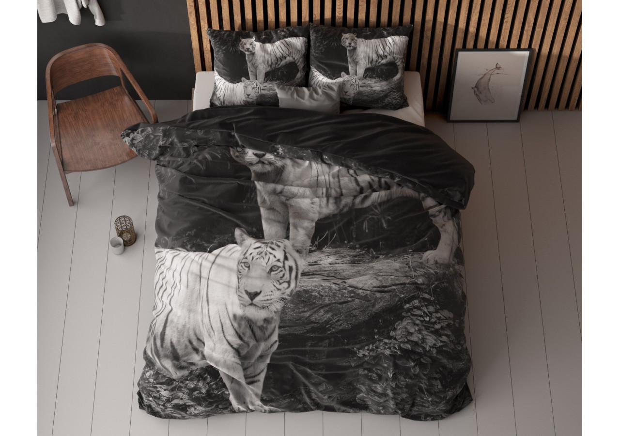 Housse de Couette Tigers Grijs - 135 x 200/220 cm, Élégance et Confort - 14018699 - Sleeptime