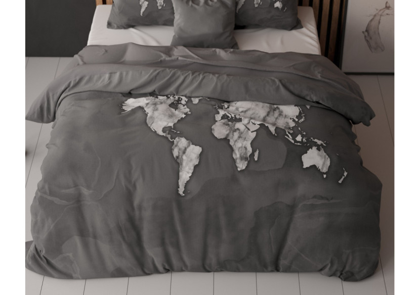 Housse de Couette Marble World Antracite - 135 x 200/220cm en Coton - 17017446 - Sleeptime