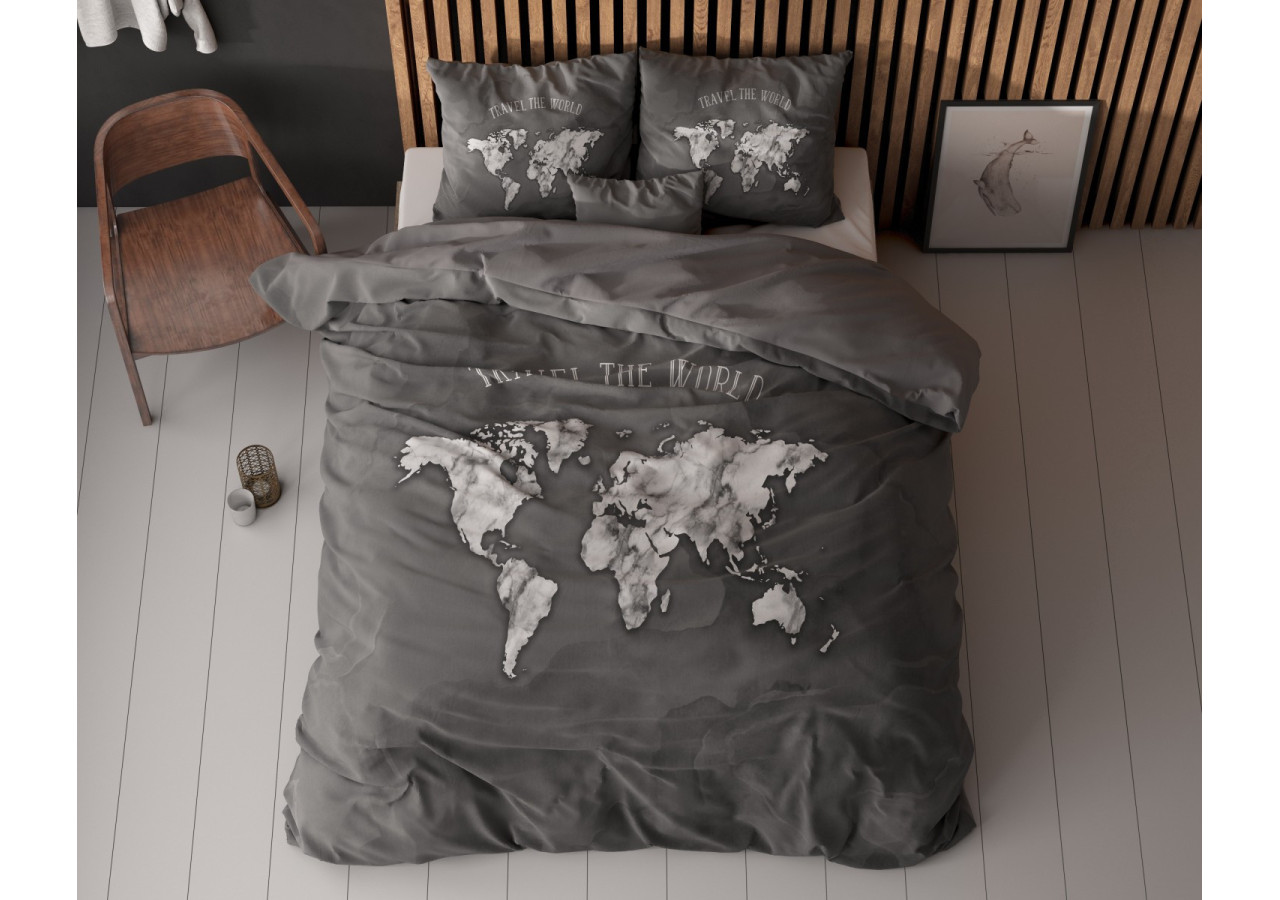 Housse de Couette Marble World Antracite - 135 x 200/220cm en Coton - 17017446 - Sleeptime