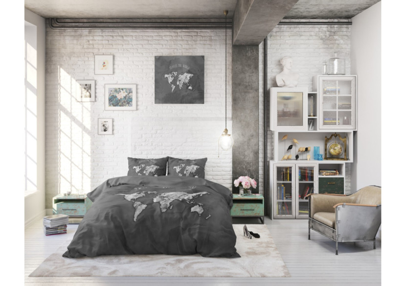 Housse de Couette Marble World Antracite - 135 x 200/220cm en Coton - 17017446 - Sleeptime