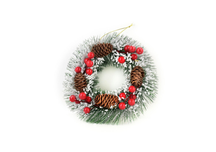 Couronne SANTA LILA - 20 cm avec pommes de pin et neige - HIWJ2302-SW - Mondex