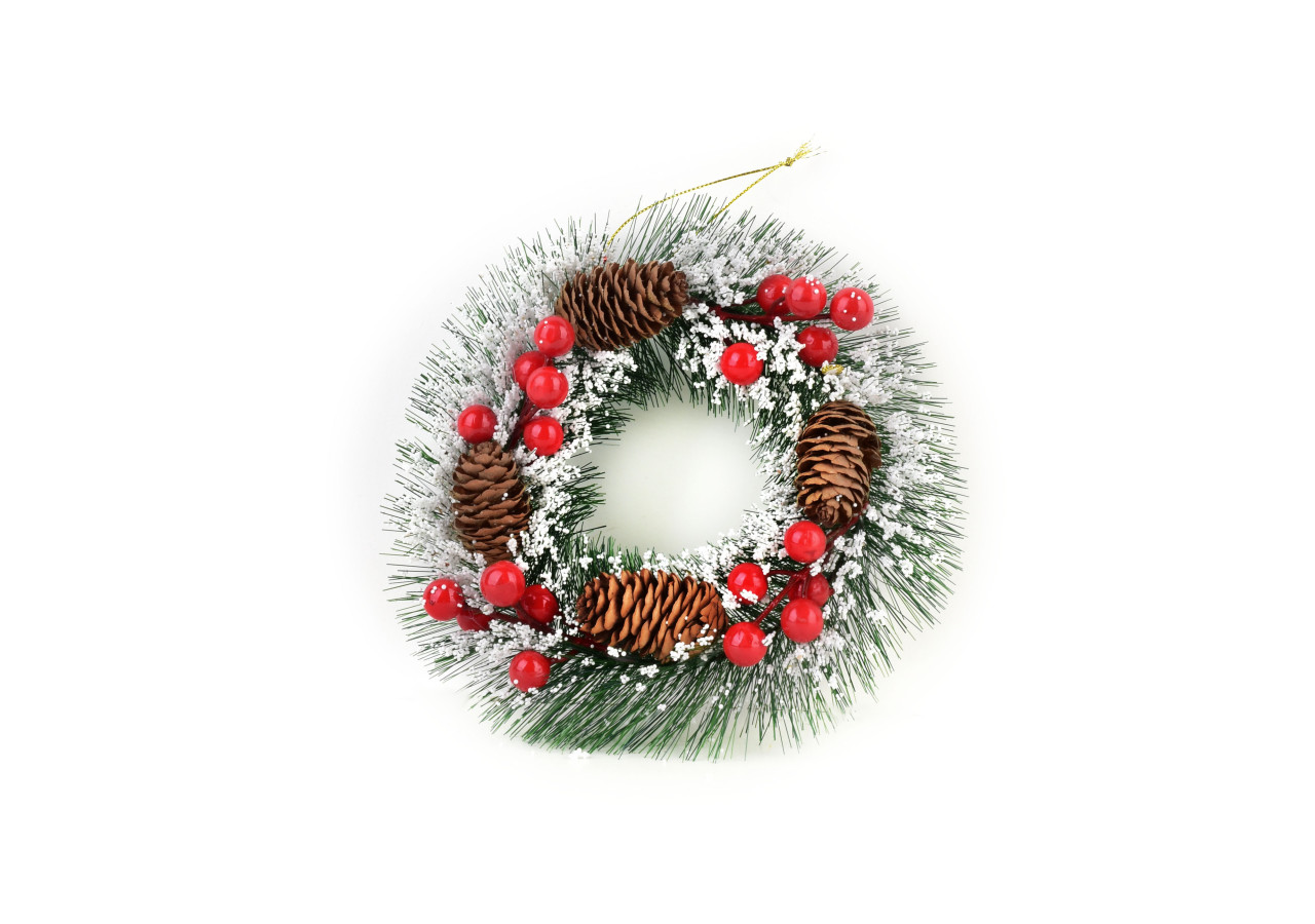 Couronne SANTA LILA - 20 cm avec pommes de pin et neige - HIWJ2302-SW - Mondex