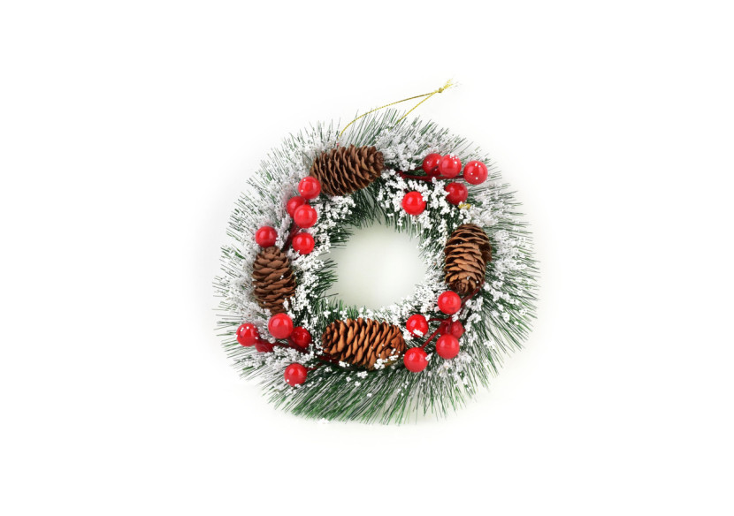 Couronne SANTA LILA - 20 cm avec pommes de pin et neige - HIWJ2302-SW - Mondex