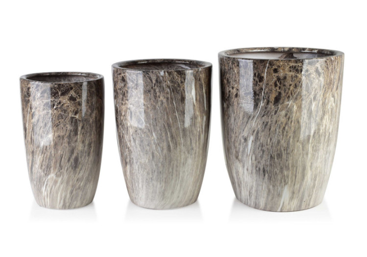 Ensemble de 3 pots NEVA MARBLE - 37x37x45,5cm, 30,5x30,5x42,5cm, 24x24x40cm - HTYE2356 - Mondex