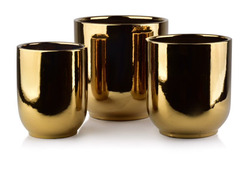 Ensemble de 3 pots NEVA GOLD - Dimensions 28,5xh29cm, 23,5xh27cm, 19xh24,5cm - HTYE4328 - Mondex