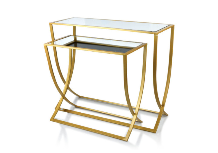 Console CEDRIC GOLD - Ensemble de 2 Tables Chic en Métal et Miroir - HTOP7075 - Mondex