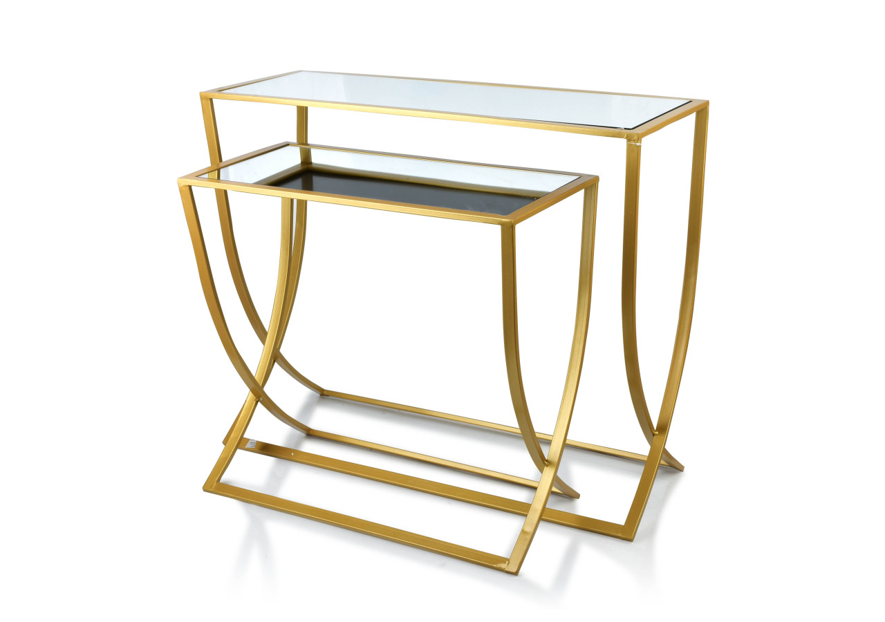 Console CEDRIC GOLD - Ensemble de 2 Tables Chic en Métal et Miroir - HTOP7075 - Mondex