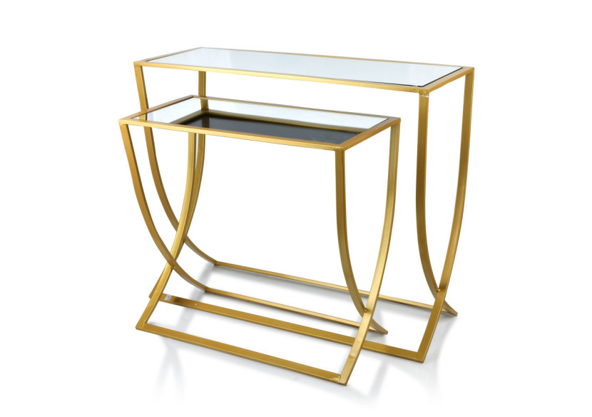 Console CEDRIC GOLD - Ensemble de 2 Tables Chic en Métal et Miroir - HTOP7075 - Mondex