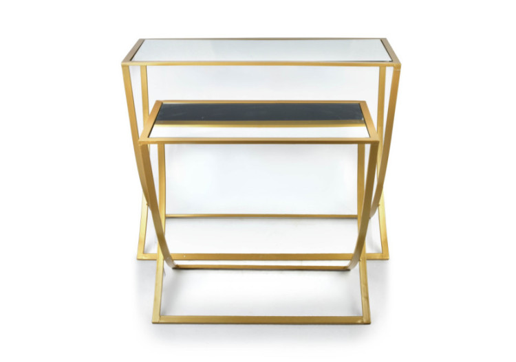 Console CEDRIC GOLD - Ensemble de 2 Tables Chic en Métal et Miroir - HTOP7075 - Mondex 2