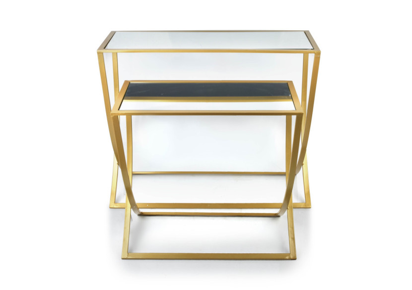 Console CEDRIC GOLD - Ensemble de 2 Tables Chic en Métal et Miroir - HTOP7075 - Mondex