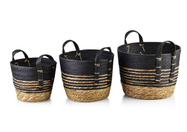 Panier BALI - Ensemble de 3 paniers en herbe marine 33x33xH:26/28x28xH:23/23x23xH:20cm - HIWB9169-PROM - Mondex