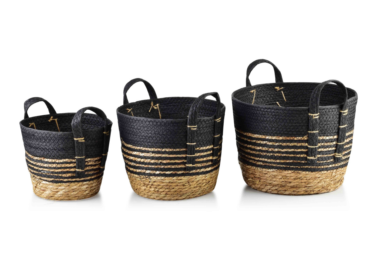Panier BALI - Ensemble de 3 paniers en herbe marine 33x33xH:26/28x28xH:23/23x23xH:20cm - HIWB9169-PROM - Mondex