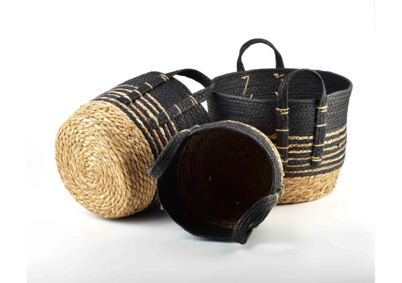 Panier BALI - Ensemble de 3 paniers en herbe marine 33x33xH:26/28x28xH:23/23x23xH:20cm - HIWB9169-PROM - Mondex
