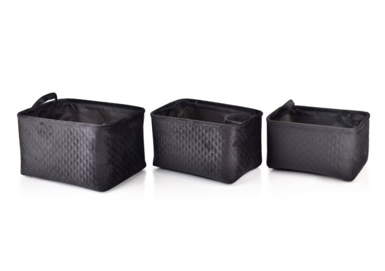 Panier SARA BLACK - Set de 3 paniers en velours rectangulaires - HIWB6969-PROM - Mondex