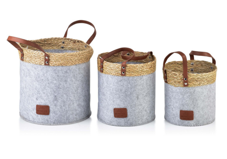 Panier AMPARO - Set de 3 paniers en feutre et cuir synthétique - HIWB7126-PROM - Mondex