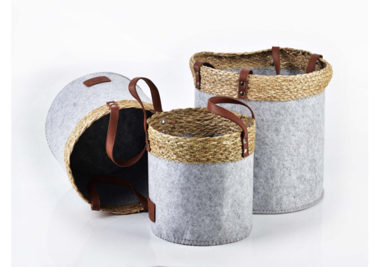 Panier AMPARO - Set de 3 paniers en feutre et cuir synthétique - HIWB7126-PROM - Mondex 2