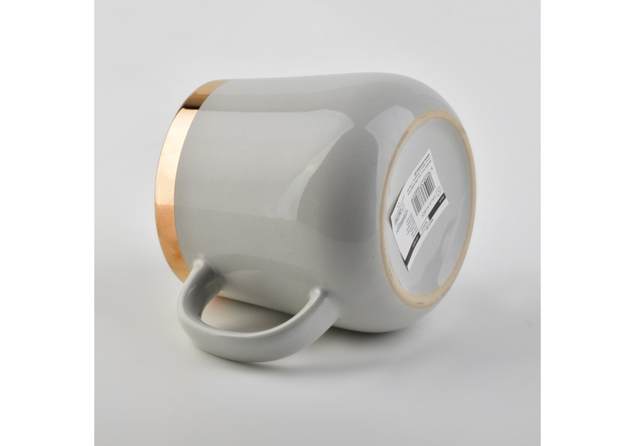 Mug DALIA - Porcelaine grise avec bande dorée 500ml - HTPT8017-PROM - Affekdesign By Mondex