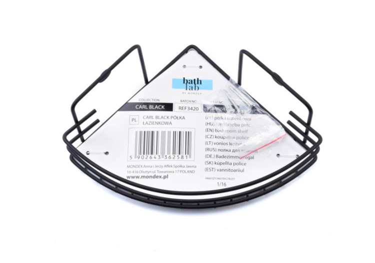 Étagère de salle de bain CARL BLACK - 1 niveau, 9 x 19 x 19 cm - HTWM2581 - Bathlab By Mondex 2